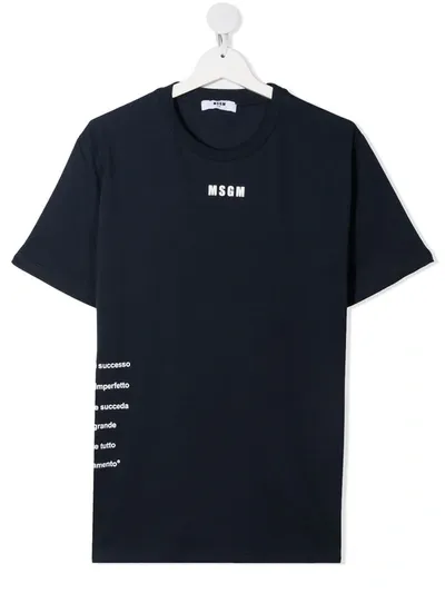 Msgm Teen Graphic-print Cotton T-shirt In Blue