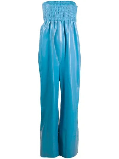 Bottega Veneta Strapless Patent Leather Jumpsuit In Blue