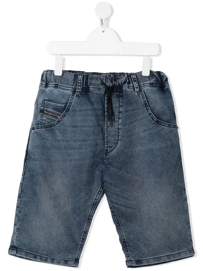 Diesel Kids' Drawstring Waist Denim Shorts In Blue