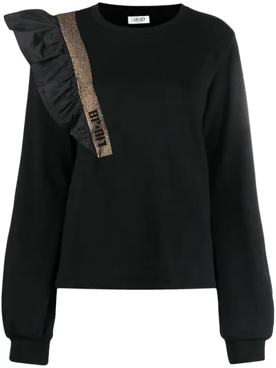 Liu •jo Logo-print Ruffle-detailed Sweatshirt In Black