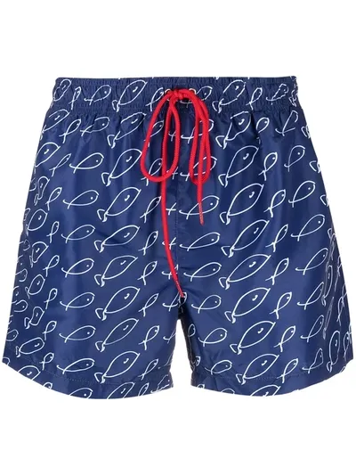 Paul Smith Fish-print Swim Shorts In Blue