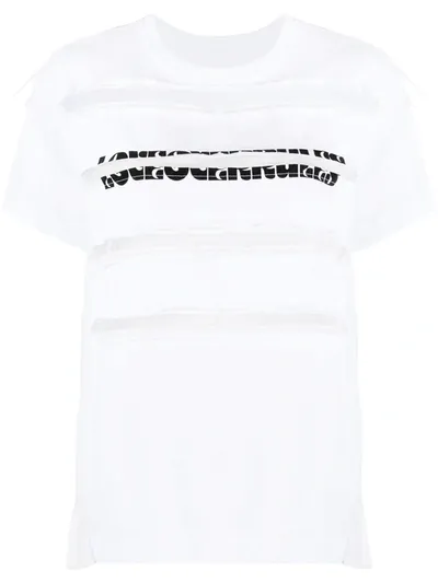 Sacai Deconstructed Slogan-print Cotton T-shirt In White