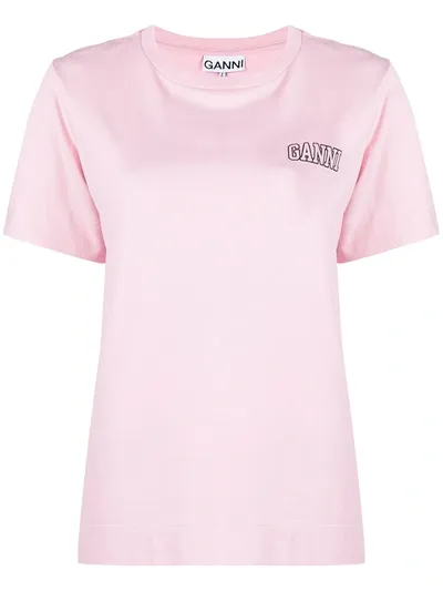 Ganni Logo Print Short-sleeve T-shirt In Pink