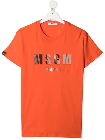 Msgm Teen Metallic Logo Print T-shirt In Orange