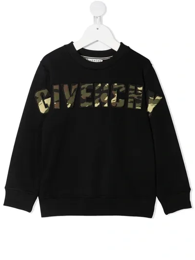 Givenchy Teen Camouflage Logo-embroidered Rib-trimmed Sweatshirt In Black