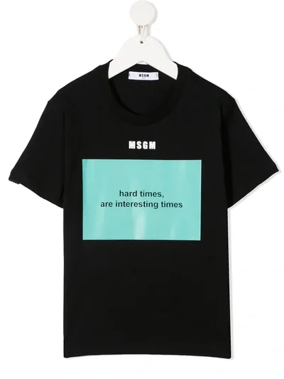 Msgm Kids' Slogan-print Short-sleeved T-shirt In Black