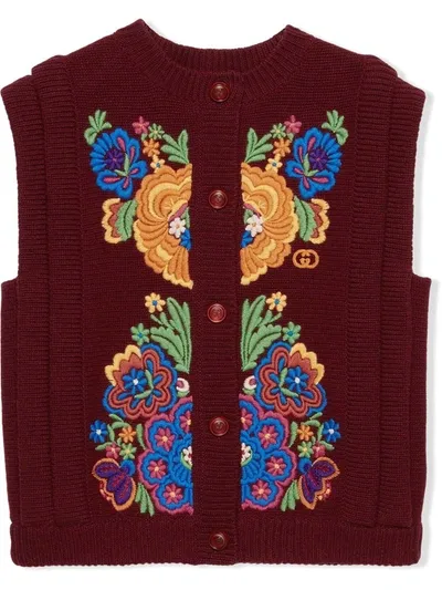 Gucci Kids' Floral Embroidery Vest In Red