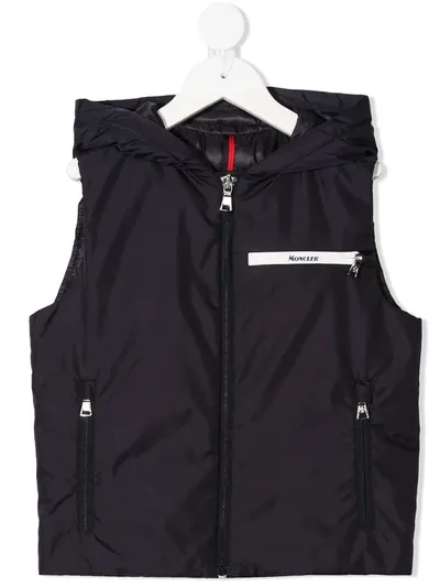 Moncler Teen Logo-print Zip-up Hooded Vest In Blue