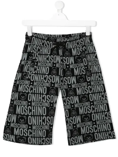 Moschino Teen Logo Bear Print Shorts In Black