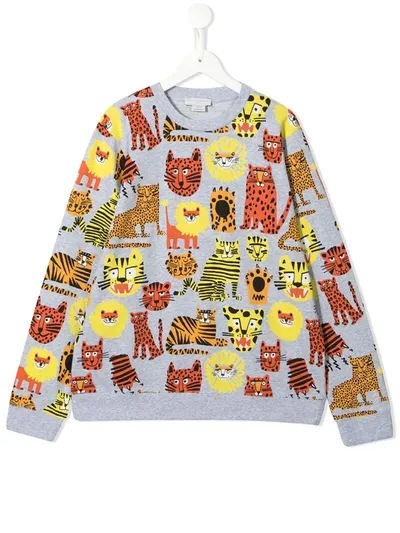 Stella Mccartney Teen Wild Cats Print Sweatshirt In Grey