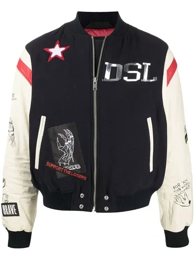 Diesel Logo-patch Baseball Jacket In Blue