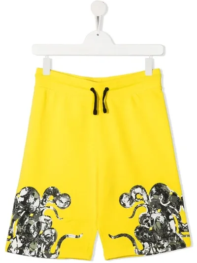 Marcelo Burlon County Of Milan Kids' Tentacle Print Shorts In Yellow