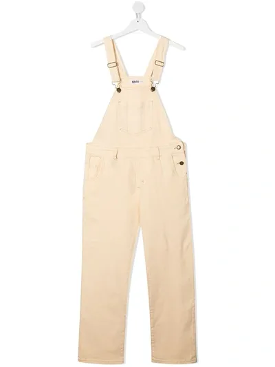 Molo Kids' Contrast-stitch Denim Dungarees In Neutrals