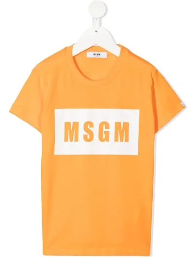 Msgm Kids' Logo-print Cotton T-shirt In Orange