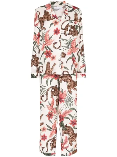 Desmond & Dempsey Long Pyjama Set Soleia Print Cream In Ivory/cream Beige