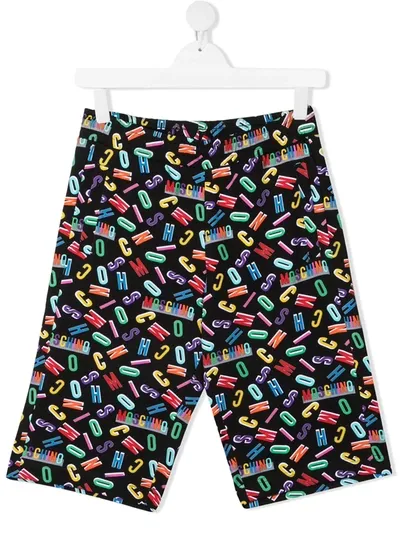 Moschino Teen Scattered Logo Shorts In Black