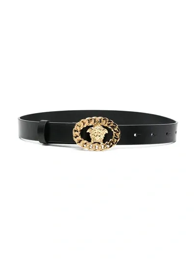 Young Versace Kids' Palazzo Leather Belt In Black