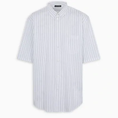 Balenciaga Logo Print Striped Shirt In White