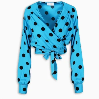 Art Dealer Polka Dots Cropped Blouse In Light Blue