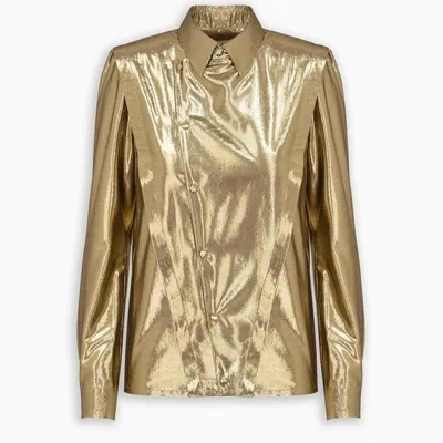 Saint Laurent Gold Satin Shirt In Metal