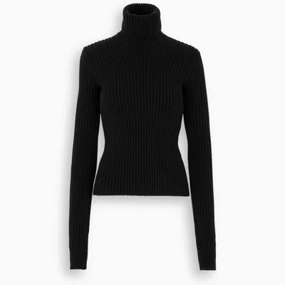 Bottega Veneta Ribbed Wool Blend Turtleneck In Black