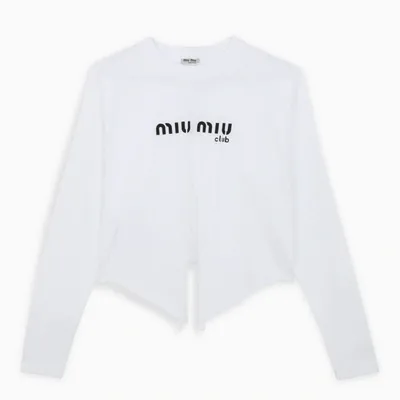 Miu Miu White Logoed T-shirt With Knot