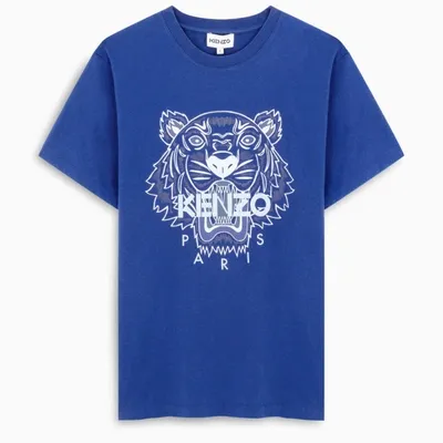 Kenzo Blue T-shirt With Tiger And Logo Print