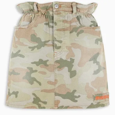 Miu Miu Camouflage Denim Mini Skirt In Green