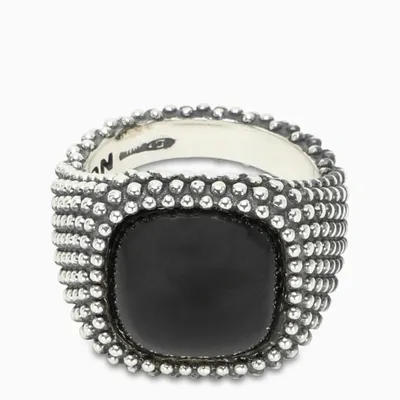 Nove25 Onyx Stone Square Chevalier Ring In Black