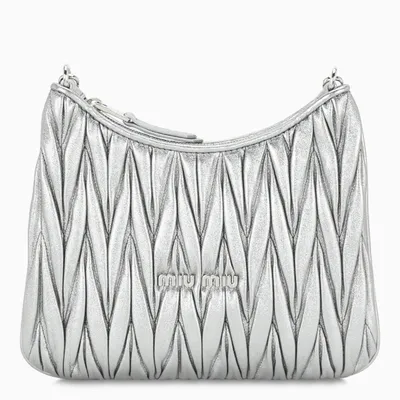 Miu Miu Silver Tone Matelassé Bag In Metal