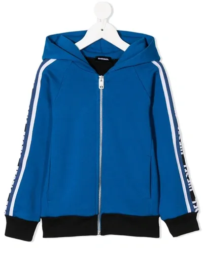 Diesel Kids' Logo-tape Hoodie In Blue