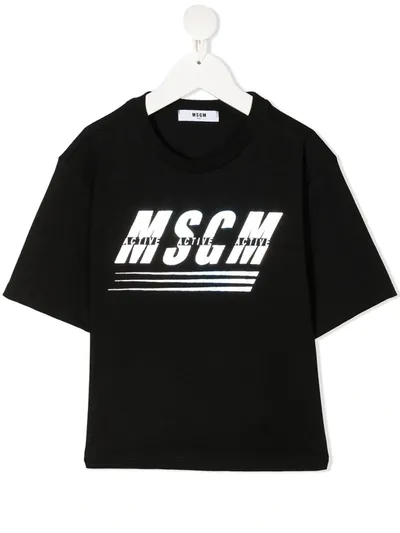 Msgm Kids' Logo-print Cotton T-shirt In Black