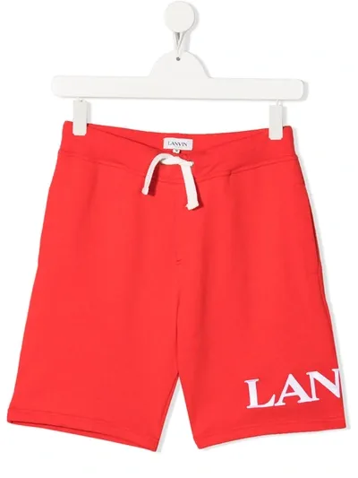 Lanvin Enfant Teen Logo Print Track Shorts In Red