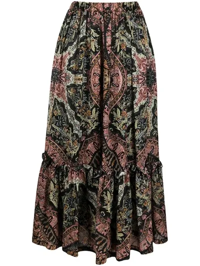 Etro Abstract Print Full Skirt In Black