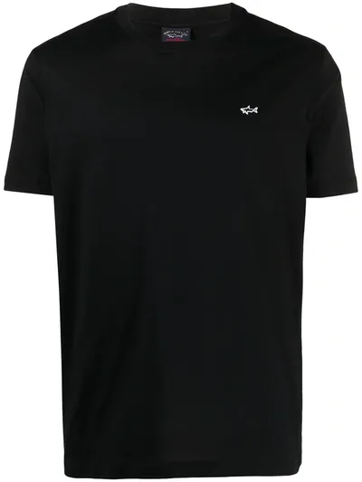 Paul & Shark Chest Shark Logo Piquet Polo In Black