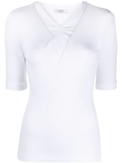 Peserico V-neck Ribbed Cotton Top In White