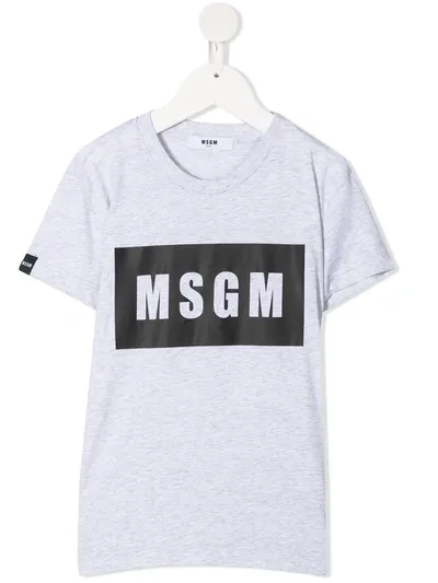 Msgm Kids' Logo-print Cotton T-shirt In Grey