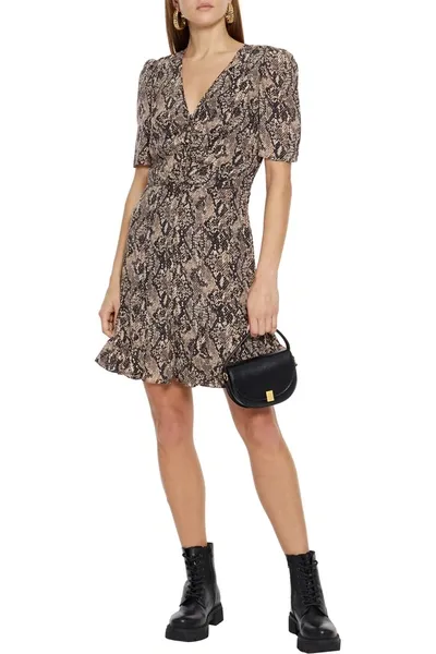 Veronica Beard Ried Button-detailed Snake-print Silk-crepe Mini Dress In Nude