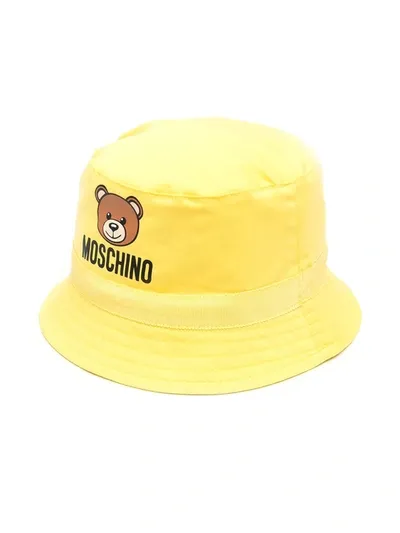 Moschino Signature Teddy Logo Print Bucket Hat In Yellow