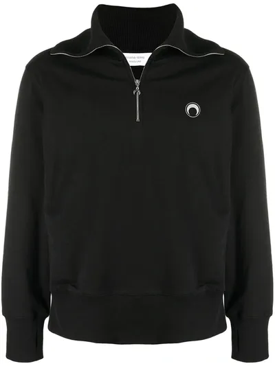 Marine Serre Logo-embroidered Sweatshirt In Black