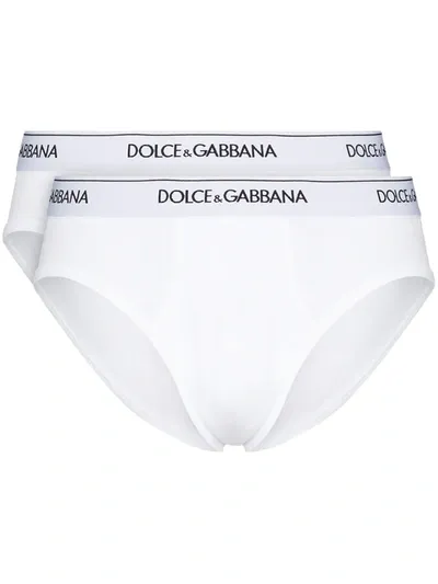 Dolce & Gabbana Pack Of Two Logo-jacquard Cotton-blend Briefs In White