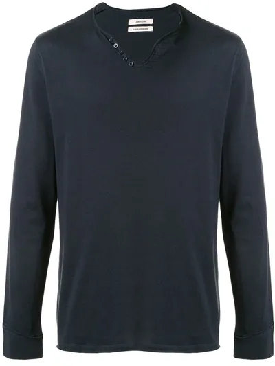 Zadig & Voltaire V-neck Long-sleeve T-shirt In Tinte