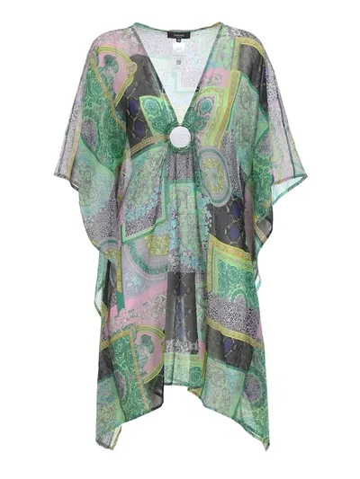 Versace Barocco Patchwork Print Silk Cover-up Tunic In Light Purple