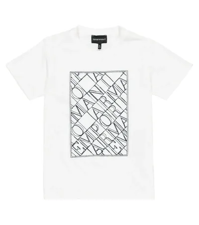 Emporio Armani Kids' Boy's Sketch Logo Short-sleeve Cotton Shirt In White