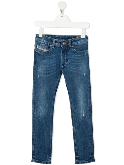 Diesel Kids' Slim Logo-patch Jeans In Blue