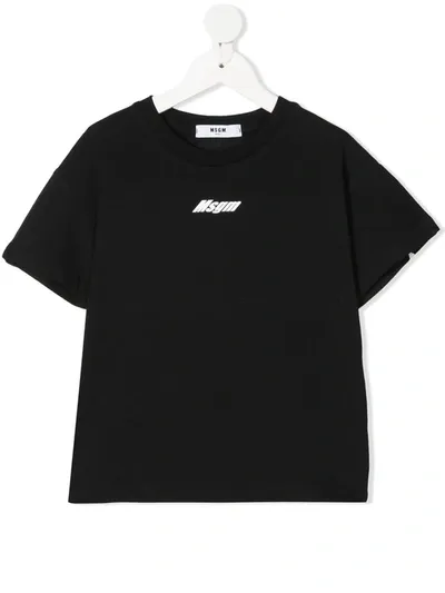 Msgm Kids' Oversized-logo Crew-neck T-shirt In Black