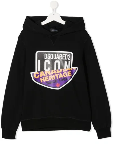 Dsquared2 Kids' Logo-print Long-sleeve Hoodie In Black