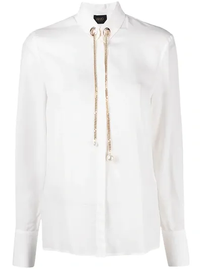 Liu •jo Chain Pearl Collar Blouse In White