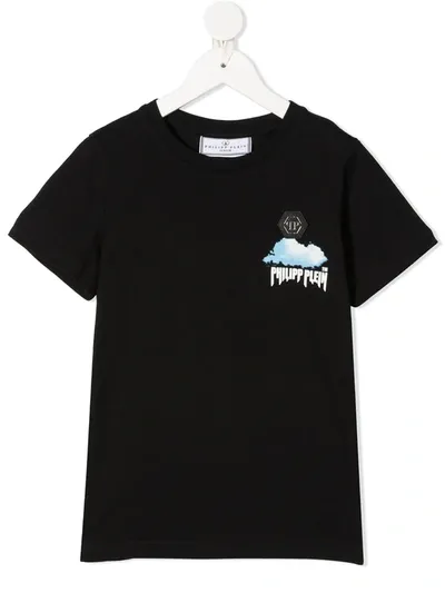 Philipp Plein Kids' Clouds Print T-shirt In Black