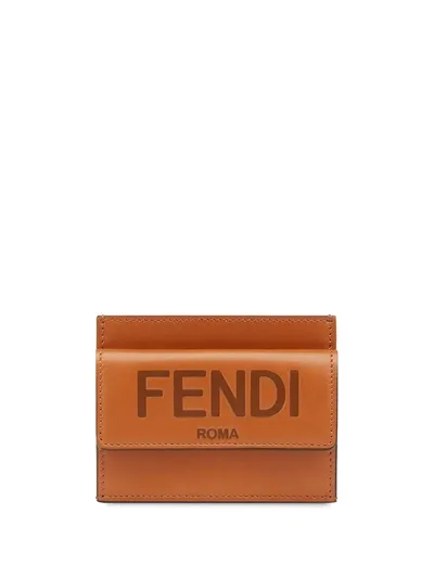 Fendi Brown Roma Leather Card Holder